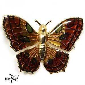 Vintage 3" Butterfly Pin - Bright Enamel Beauty on Gold Tone Metal - Hey Viv